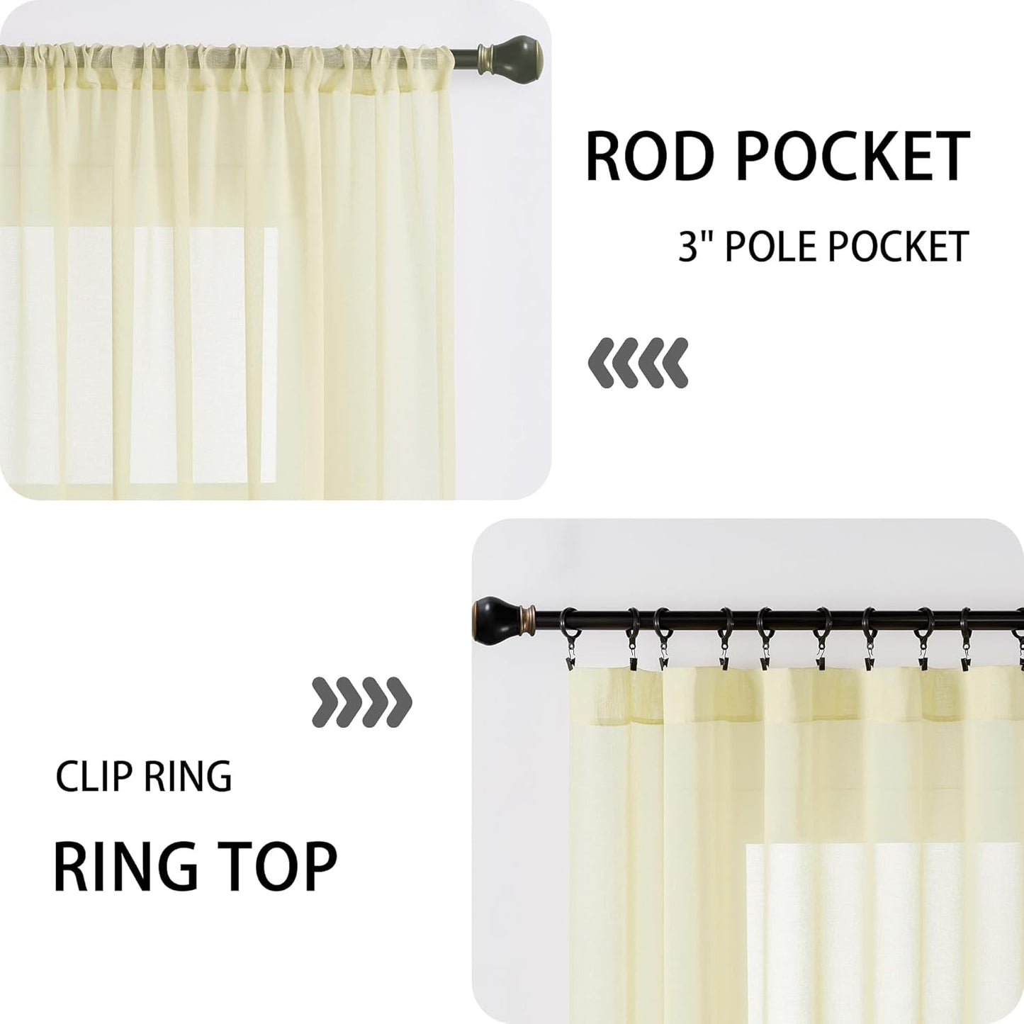 Tollpiz Short Sheer Door Curtains Closet Linen Textured Curtains Sheer Doorway Light Filtering Voile Patio Door Rod Pocket Curtain French Door, 54 x 40 inches Long, Transparent Yellow, Set of 1 Panel