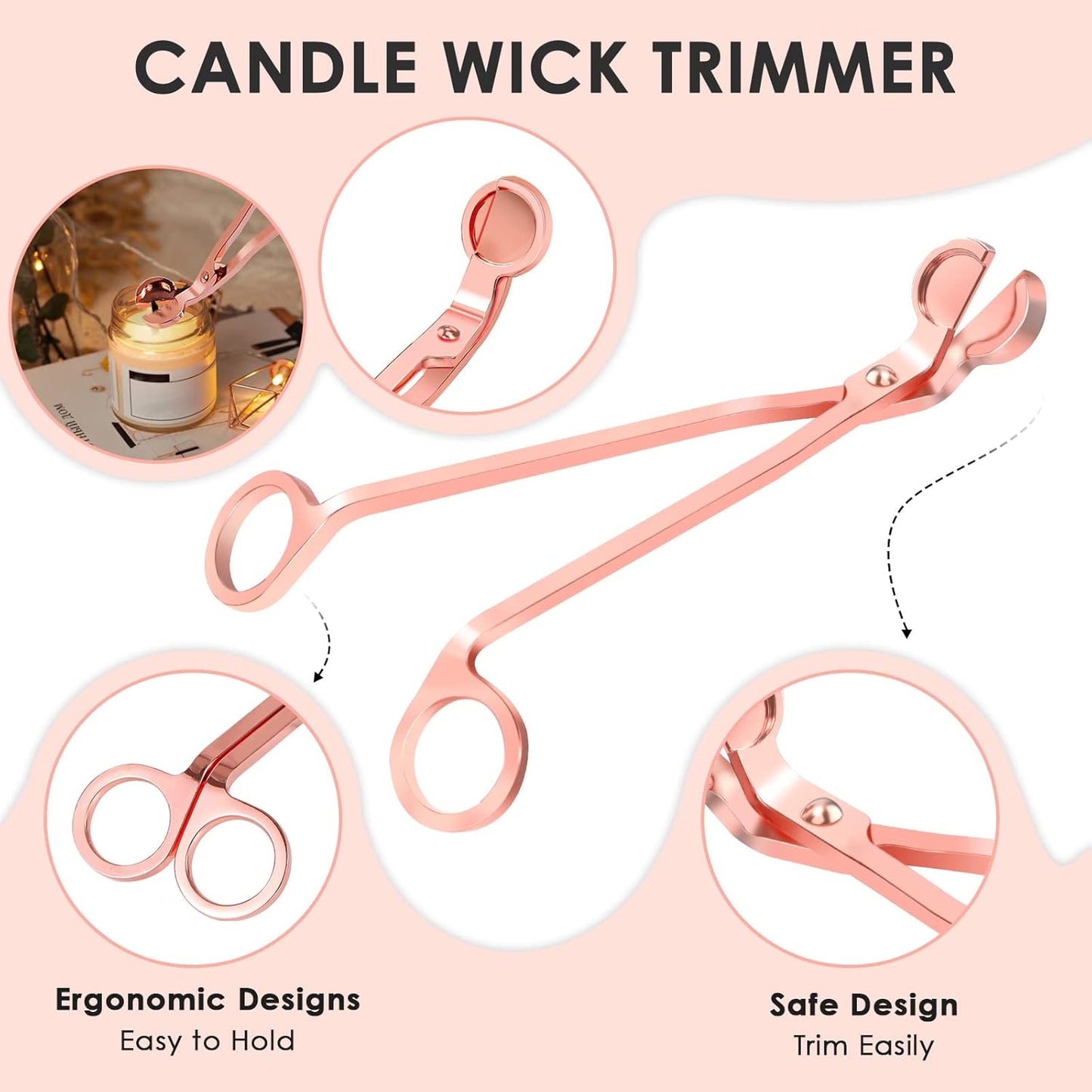 6 in 1 Candle Accessory Set,Candle Wick Trimmer Cutter,Candle Wick Dipper,Candle Wick Snuffer, Rechargeable Candle Lighter,Storage Tray Plate,Tweezers,Stainless Steel Candle Care Kit Gift(Rose Gold)…