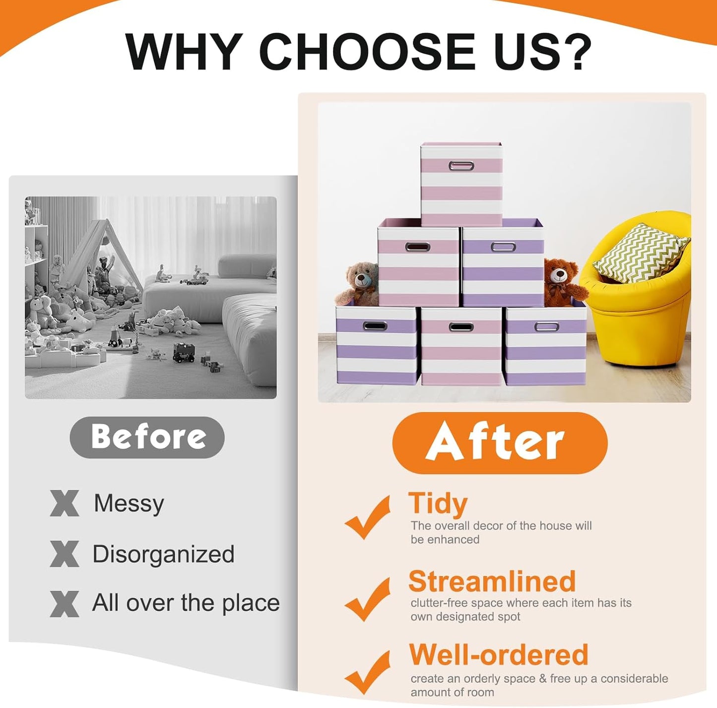 6 Pcs Fabric Storage Cubes with Metal Handle Back to School Classroom Supplies 11 Inch Macaron Colored Striped Style Collapsible Bins Organizer for School Nursery(Purple, Pink)