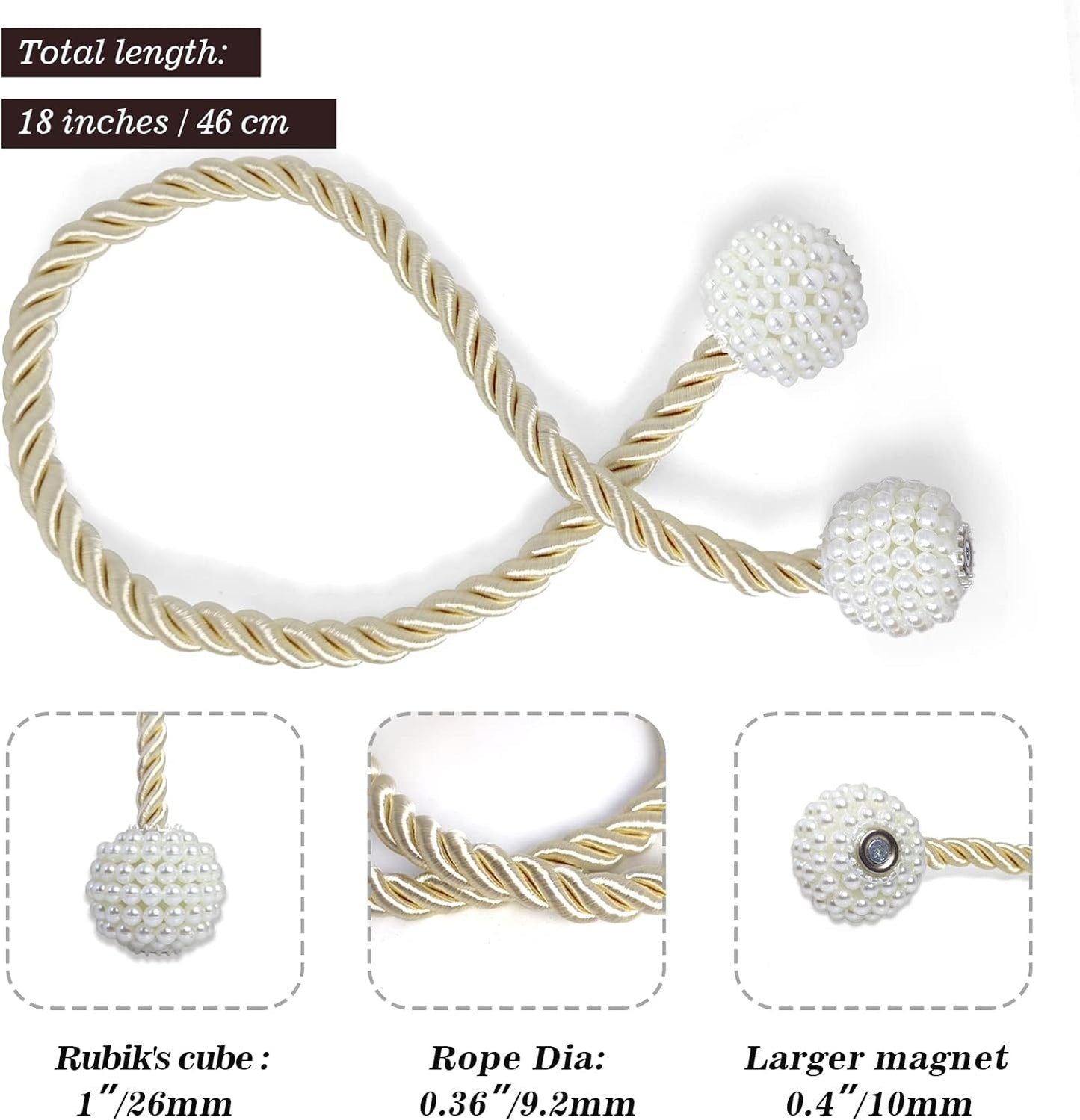 Hion Magnetic Curtain Tiebacks Beige 2pcs, Curtain Tiebacks Buckles Holdbacks Holders Hooks Clip for Home Bedroom Office Decorative Curtain