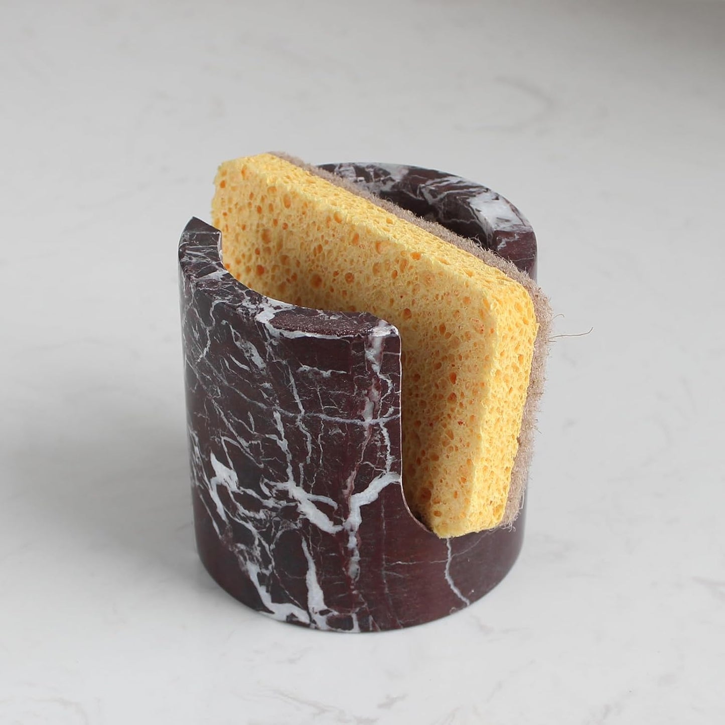 Natural Rosa Levanto Marble Sponge Holder for Kitchen Counter, Drying Rack, Sponge Caddy for Sink Organizer