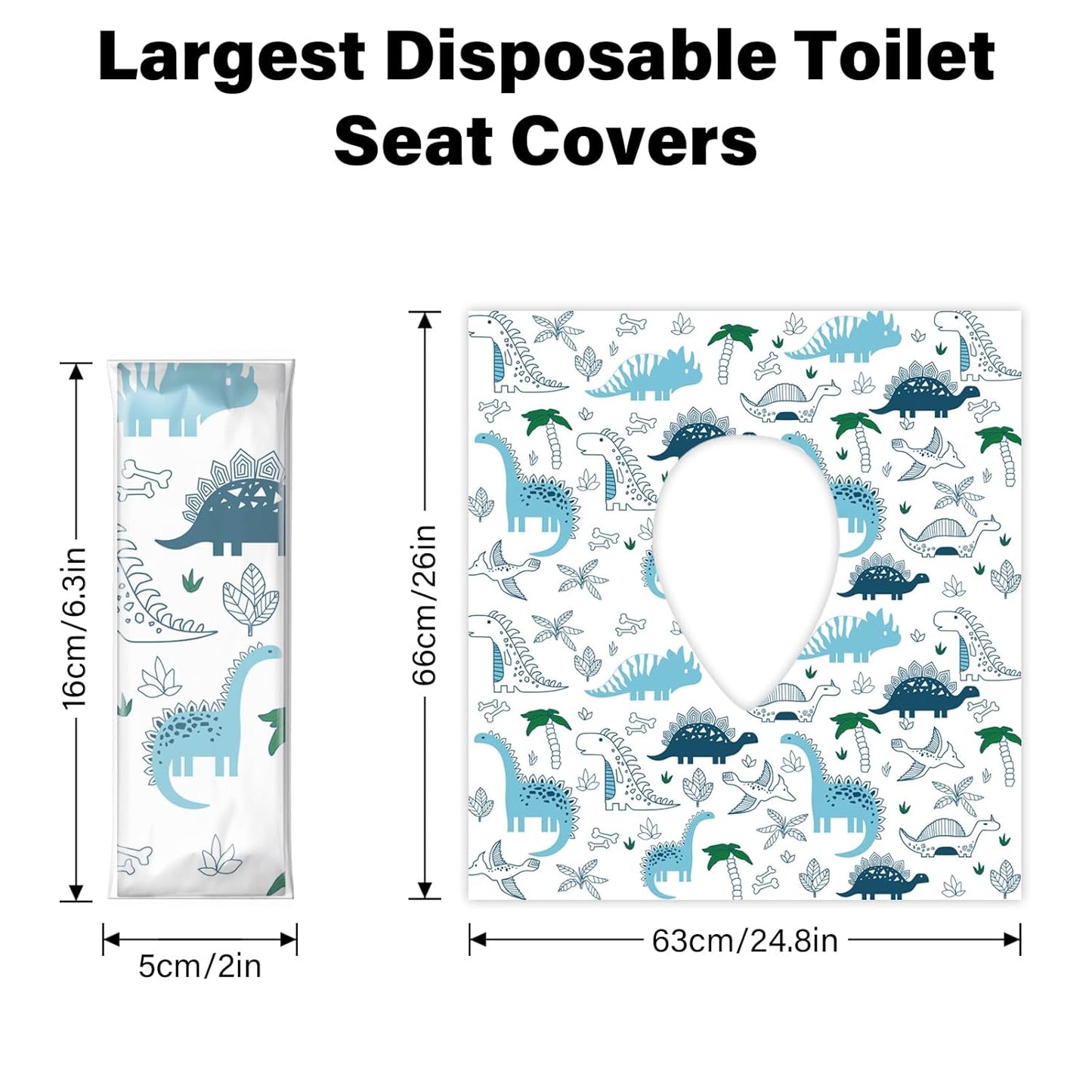 60 Pack Toilet Seat Covers Disposable, Extra Large Waterproof Toilet Cover for Toddlers & Adults, Individually Wrapped Travel Essential Portable Potty Training in Public Restrooms, Trip - Dinosaur