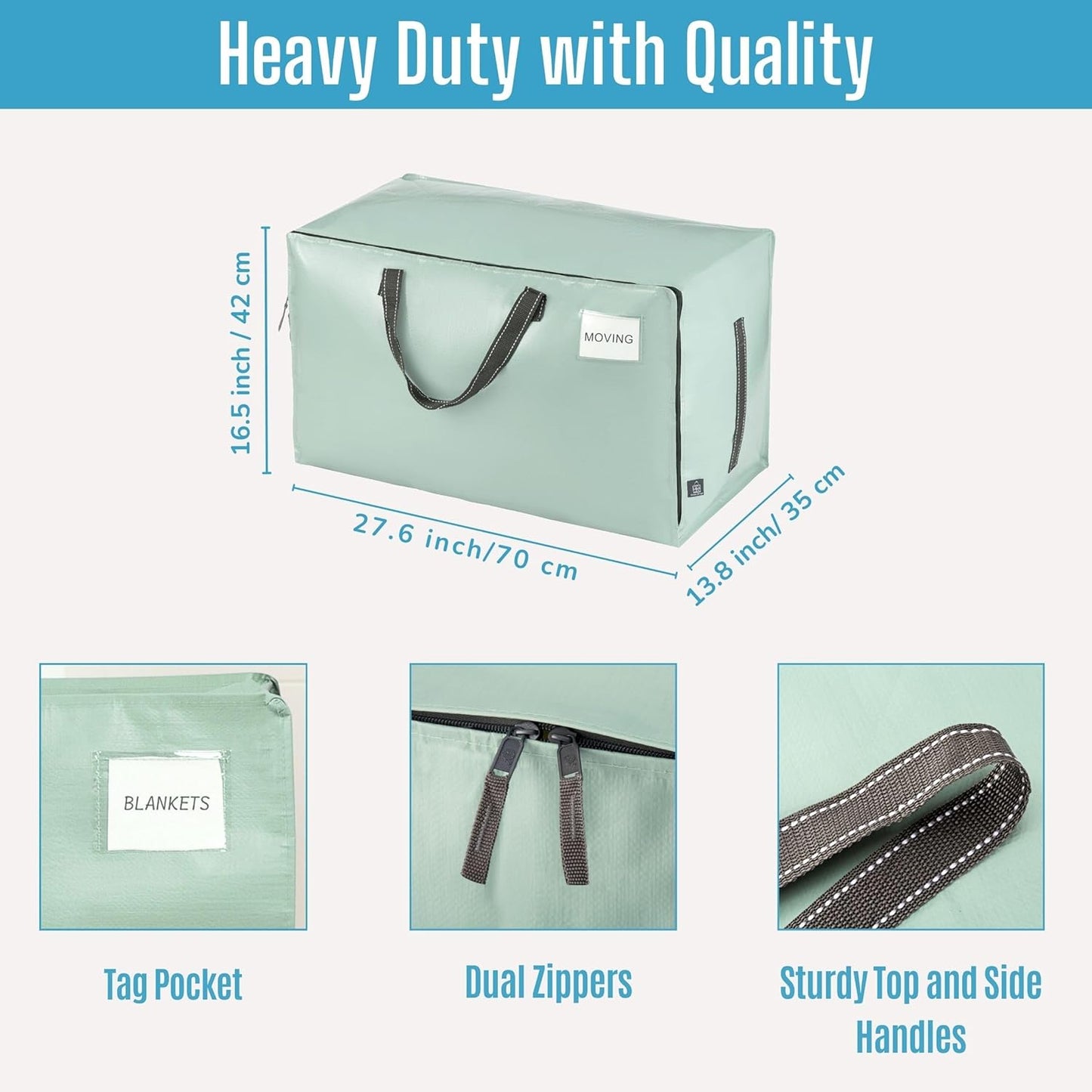 VENO 6 Pack Moving and Storage Bags, Heavy Duty, Alternative to Moving Boxes, Large Packing Totes Supplies for College Dorm Room with Zipper for Clothes, Wide Open Design (Shiny Light Green, 6 Pack)