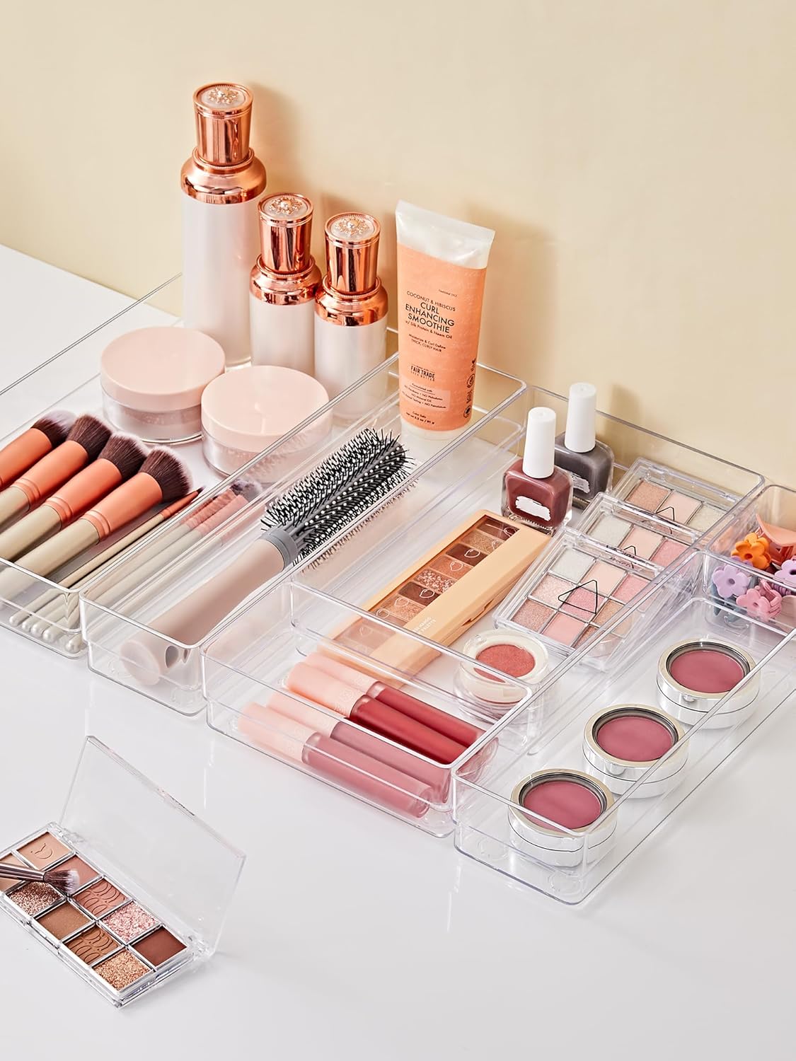 SMARTAKE 20-Piece Drawer Organizer with Non-Slip Silicone Pads, 7-Size Desk Drawer Organizer Trays Storage Tray for Makeup, Jewelries, Utensils in Bedroom Dresser, Office and Kitchen (Clear)