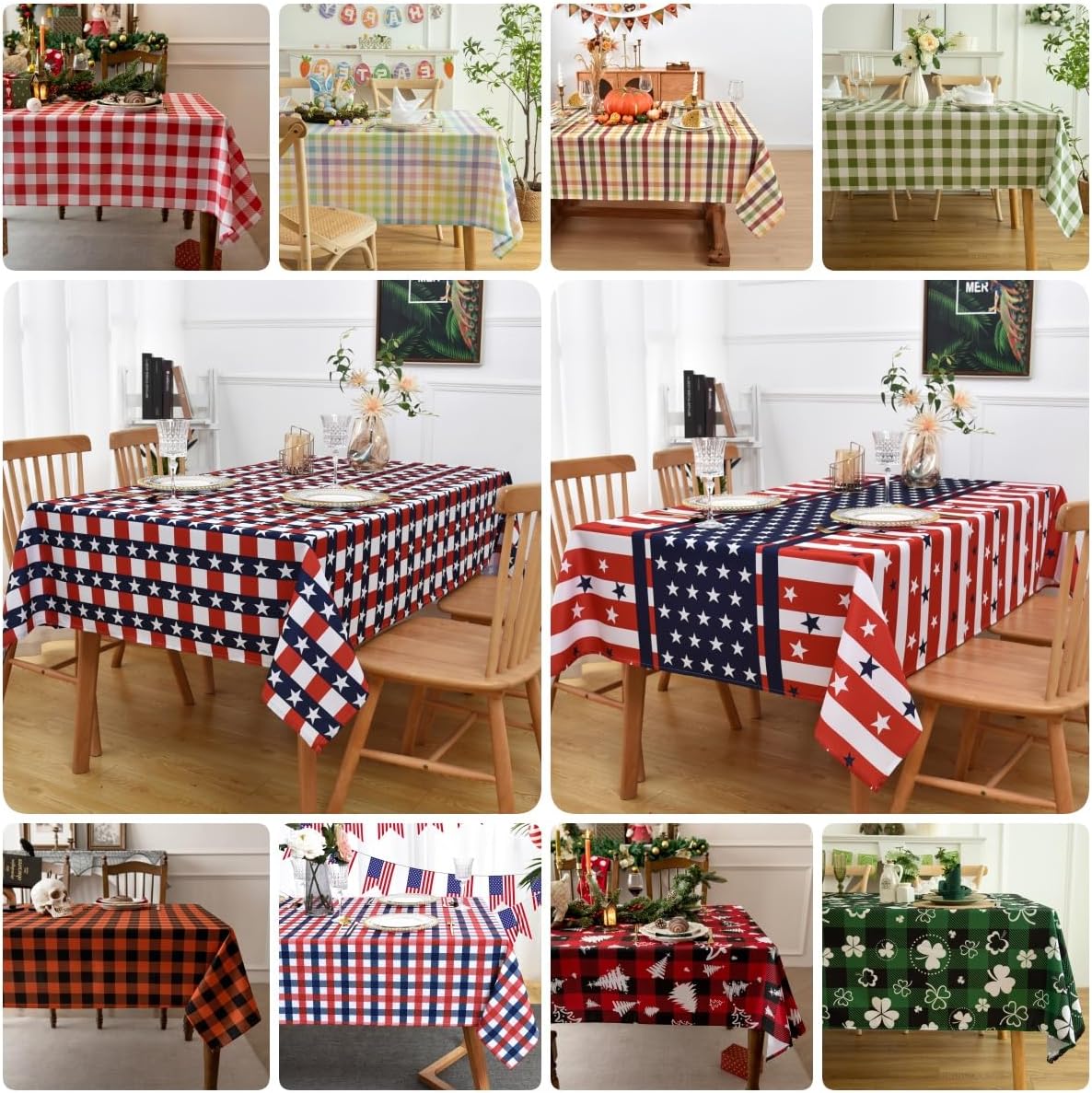 Classic Gingham Plaid Tablecloth Fabric - Rectangular 58x102 Inch Water Resistant Checked Table Cloth for Indoor/Outdoor Use - Table Cover for Kitchen, Picnics, Gardens, and Parties
