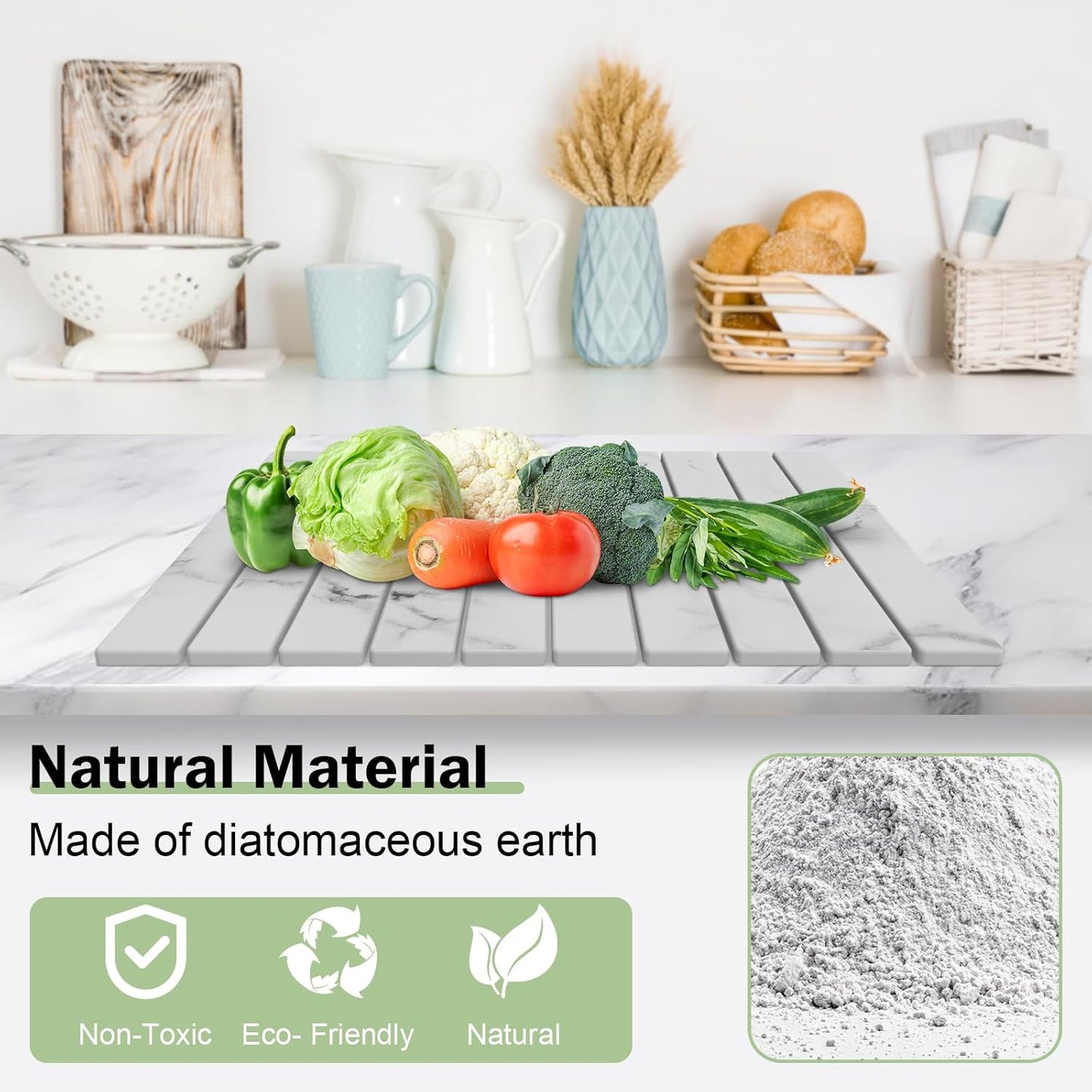 Stone Dish Drying Mat for Kitchen Counter,24"(L)×16"(W) Collapsible Fast-Drying Diatomaceous Earth Mats with Towel Sanding Tool,Versatile Stone Drying Mats for Cups Dishes Bottles
