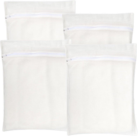 4-Piece White Large Durable Organic Cotton Mesh Laundry Bags with Sturdy Zippers and Breathable Mesh are Delicate Laundry Bags for Underwear, Clothes, Pants and Socks