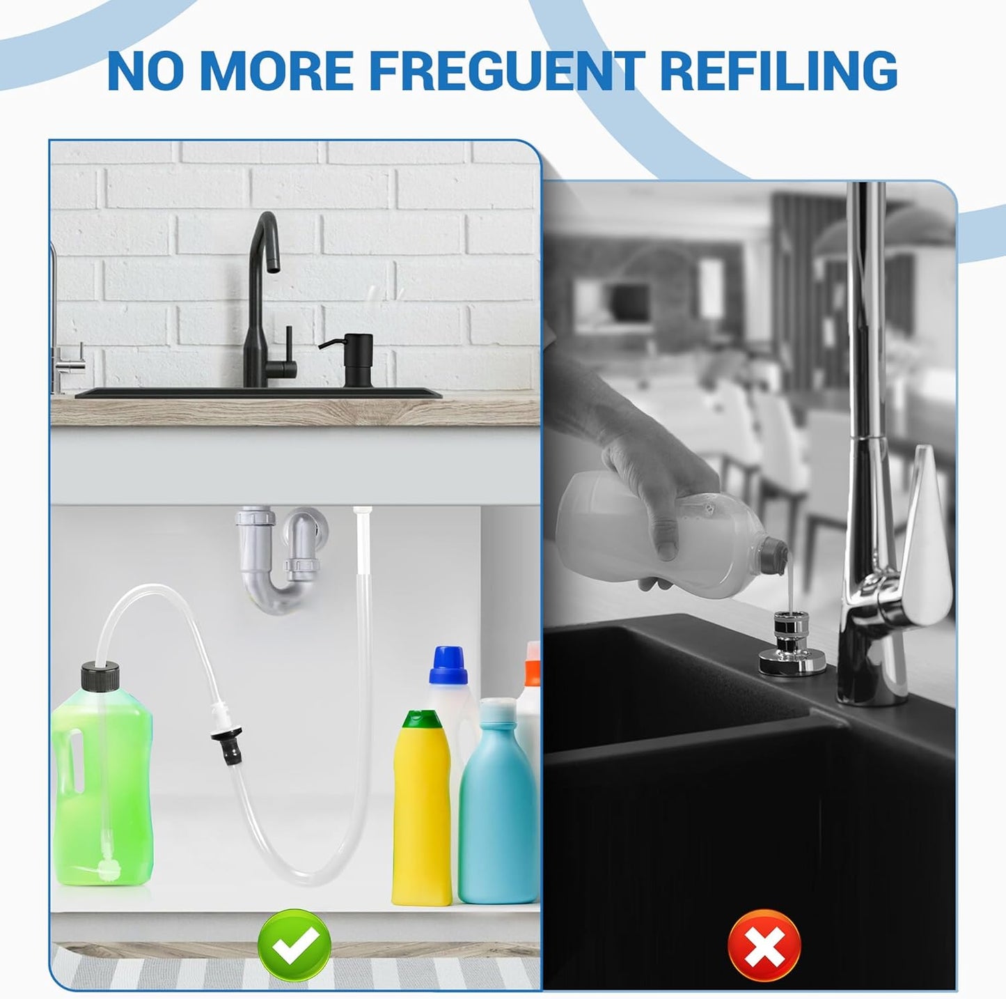 Yofidra Sink Soap Dispenser Extension Kit: Under Sink Dish Soap Dispenser with 47" Tube Hose and Check Valve for Prevent Backflow Countertop Kitchen Sink Accessories