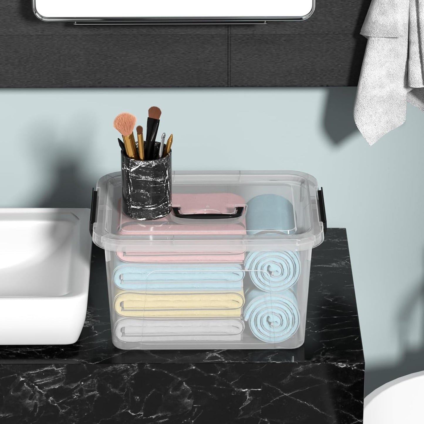 10 Quart Plastic Storage Bins with Lids and Handle, 4 Packs Clear Latching Box