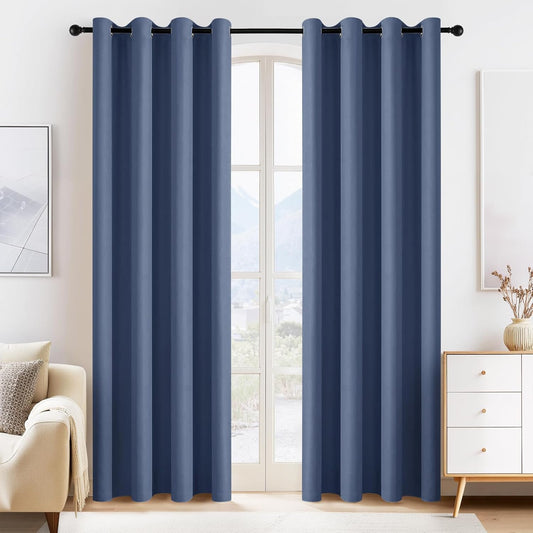 PONY DANCE Stone Blue Blackout Curtains for Bedroom 84 Inch Length 2 Panels Set, Privacy Thermal Insulated Room Darkening Grommet Drapes for Living Room Window, W34 x L84 Inch