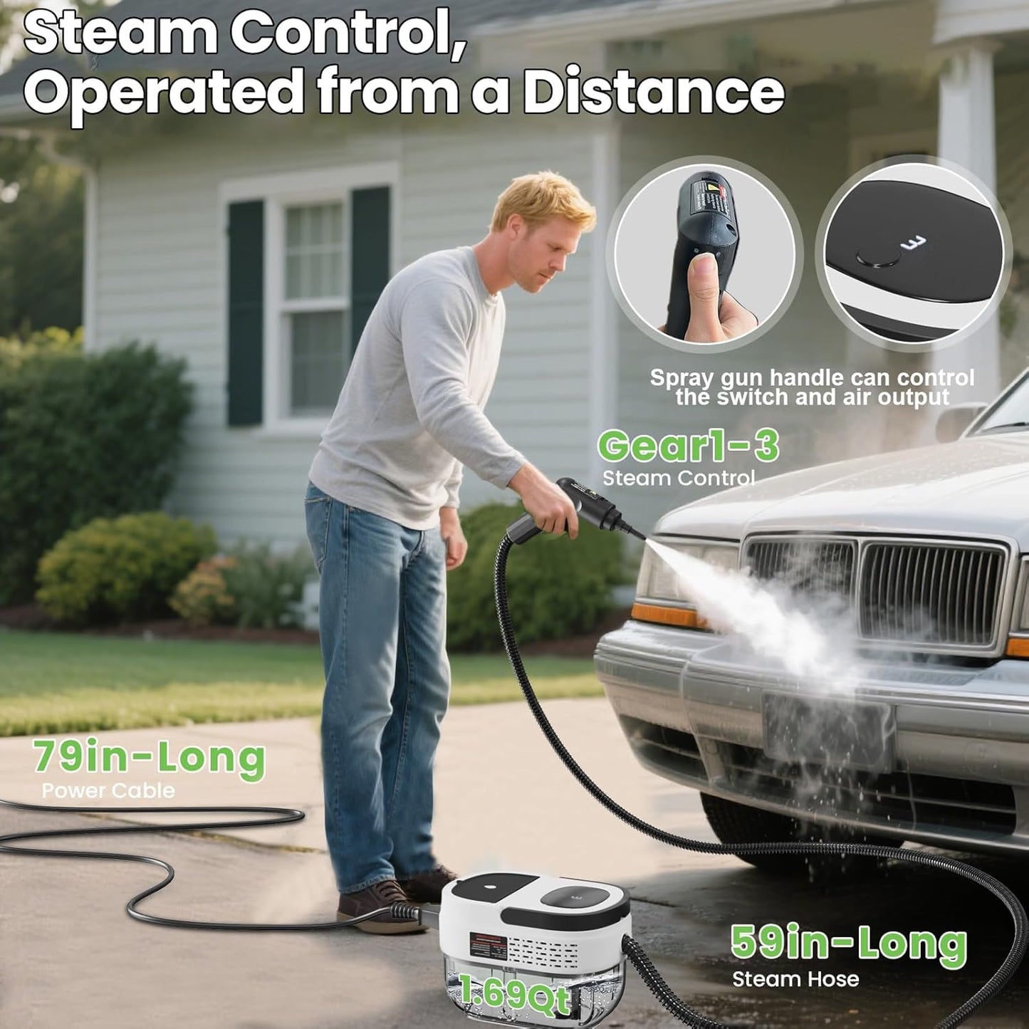 Handheld Steam Cleaner for Home, 2500W High Pressure Steam Cleaner for Car Detailing, 3 Steam Levels, 1600Ml Tank, High Heat Steamer for Bed Bugs, Couch, Furniture, Kitchen, Bathroom