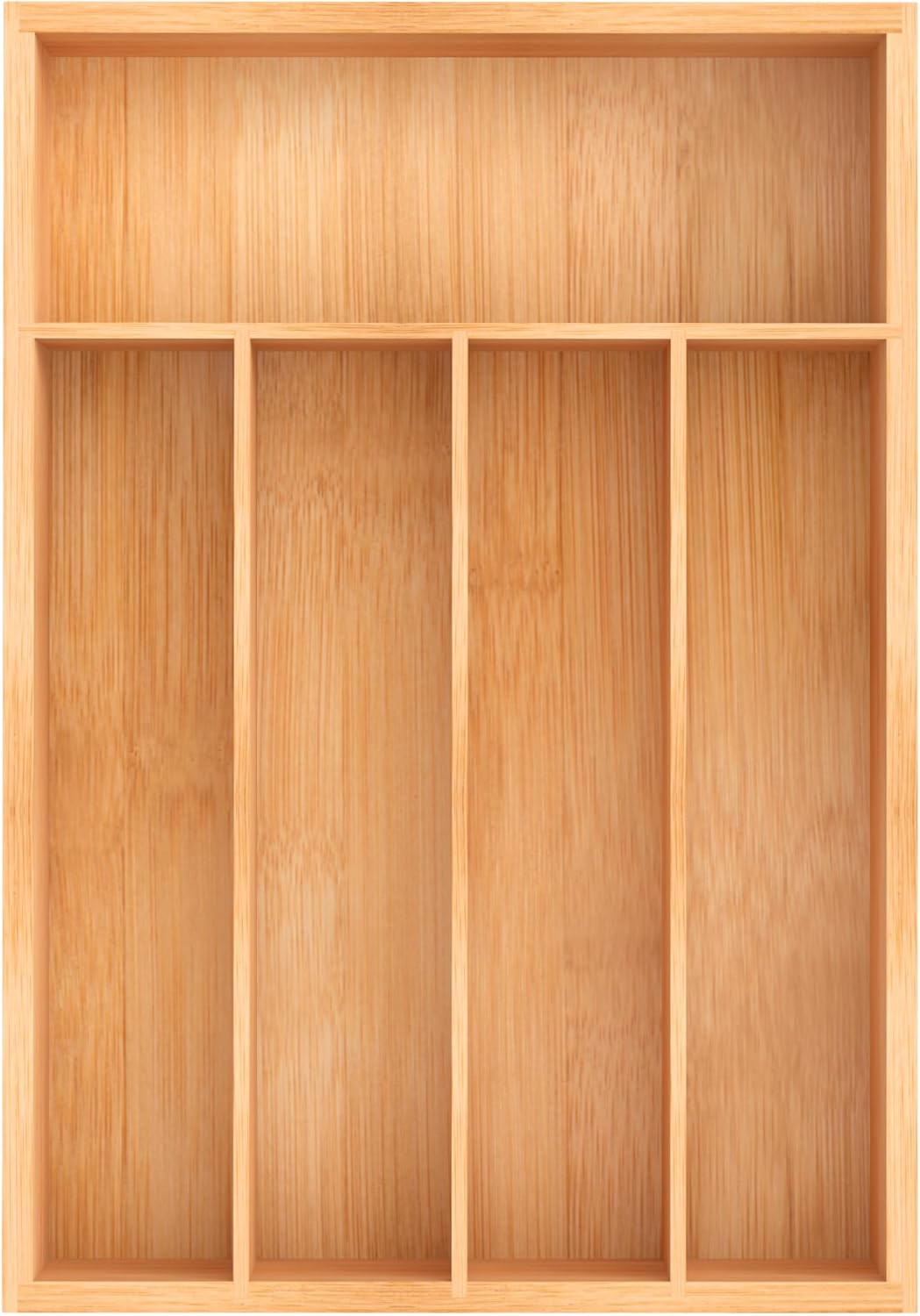 Bamboo Utensil Drawer Organizer, Kitchen Organizer for Flatware Cutlery, Silverware Tray for Drawer (5 Slots, Natural)