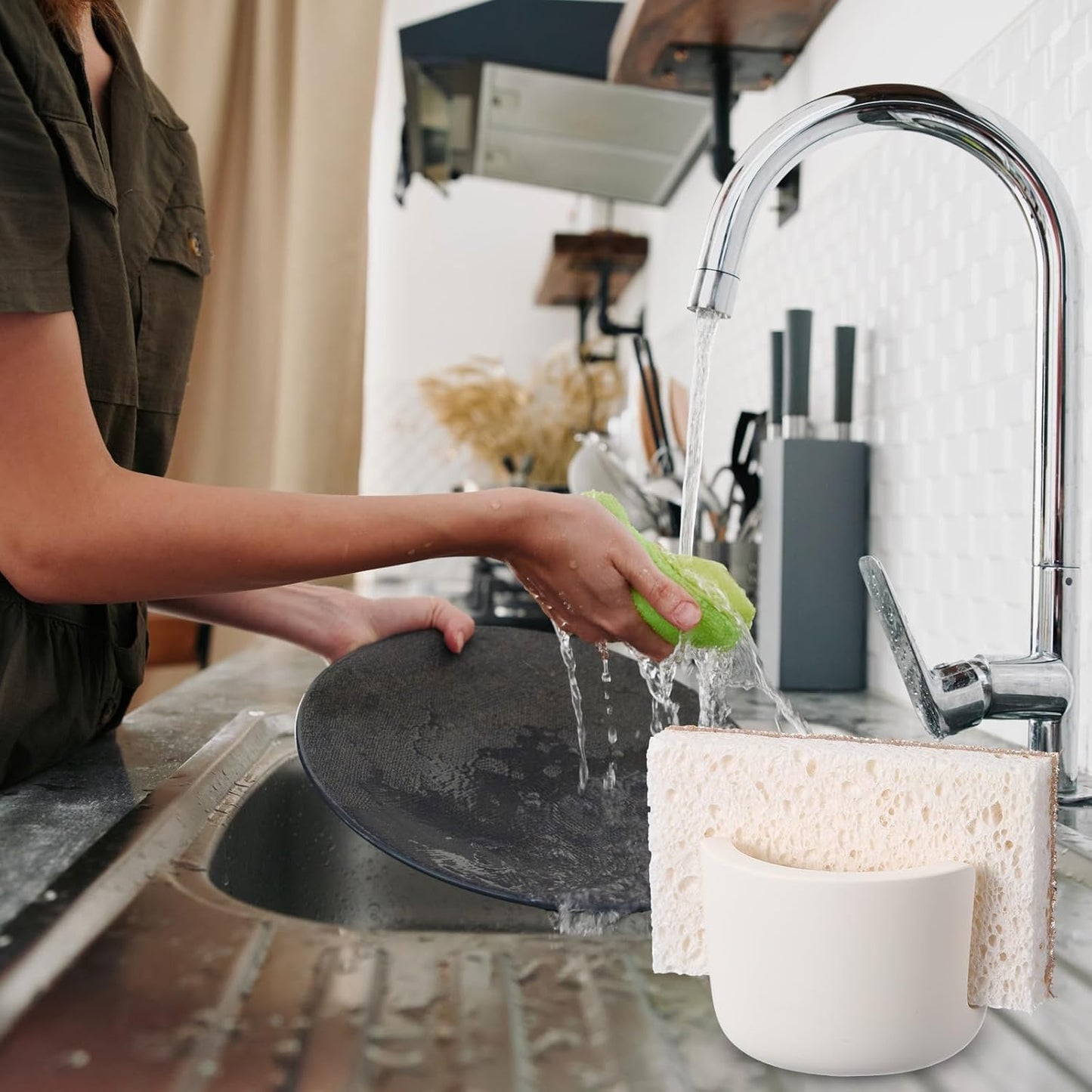 Geelin 2 Pack Diatomite Stone Sponge Holder for Kitchen Sink Absorbent Sponge Drying Rack Dish Organizer Kitchen Accessories Sink Tray(Beige)