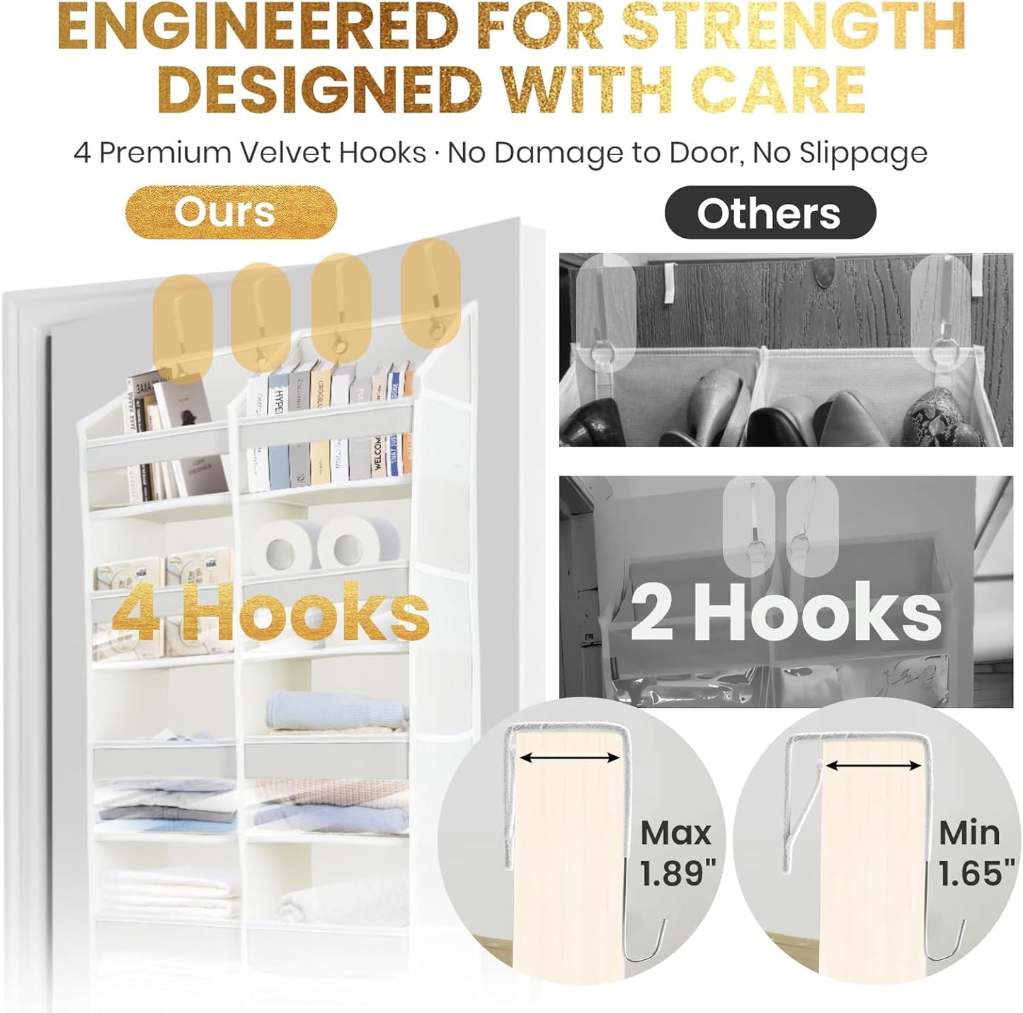 HOMELUX THEORY Heavy Duty Over the Door Organizer - Extra Wide Closet Organizers And Storage, Hanging Storage Door for Bedroom & Baby Nursery, 1PC Ivory