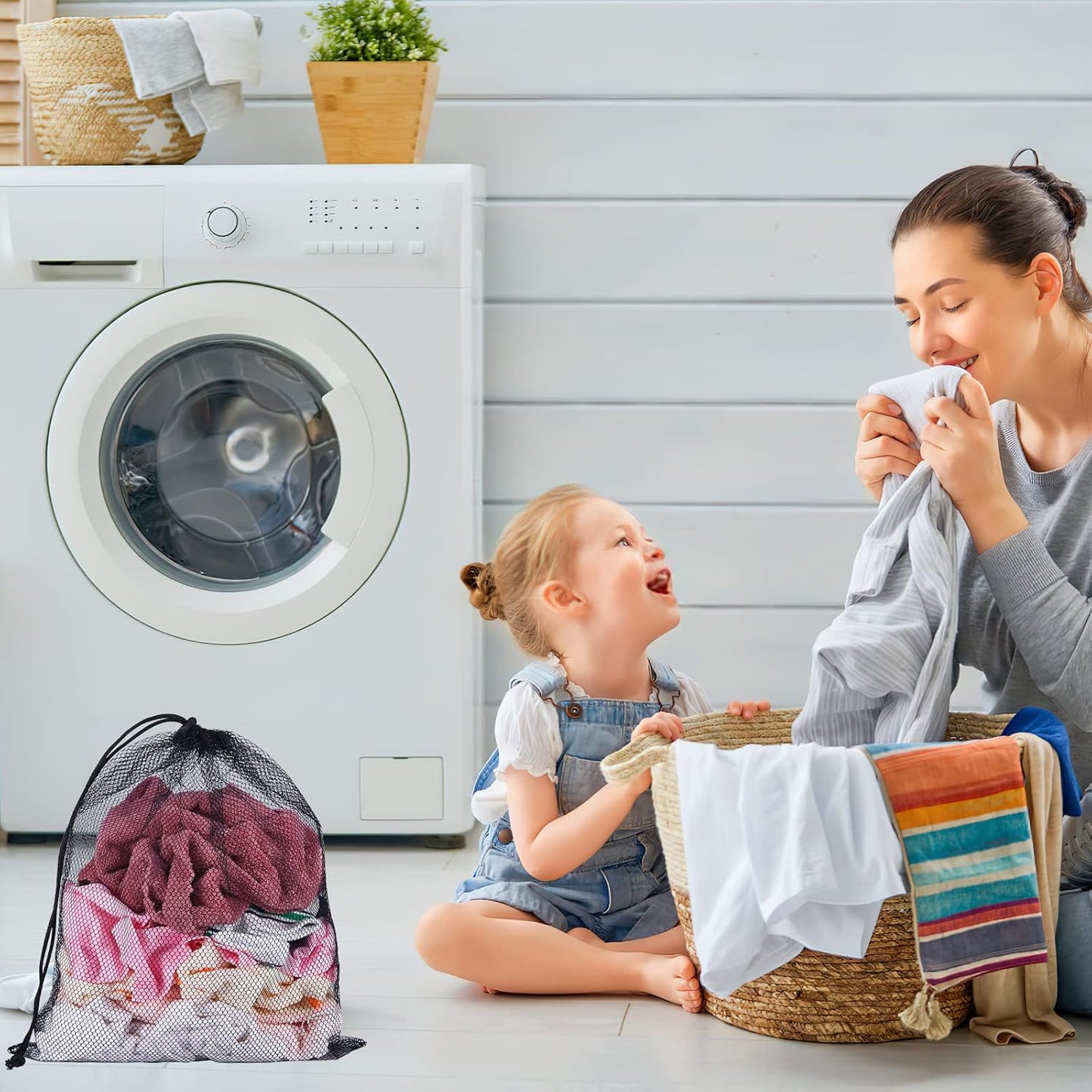 iMucci 18"X24" 12Pcs Mesh Laundry Drawstring Bag Nylon Drawstring Gym Bag with Cord Lock Closure