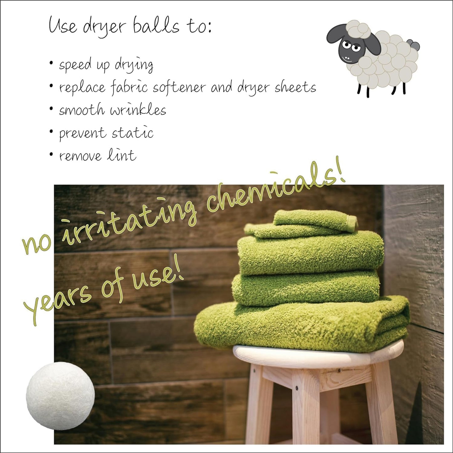 Three by Three Seattle Felt·Like·it!™ Wool Dryer Balls + Storage Bin: Reduce Drying Time, Static Cling, and Energy Use | Natural Alternative to Fabric Softeners (Pack of 6)