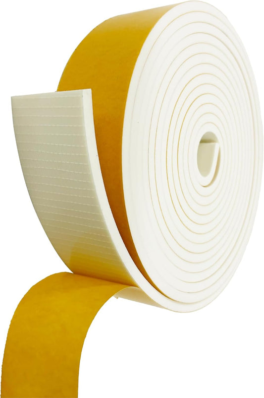 Weather Stripping Foam Tape, 17 Ft Door Seal Strip, EVA Material, High Density 1/4" Thick, No Residue Adhesive, Weatherproof Door Seal Strip for Sliding Door, Windows, White (2" Wide)