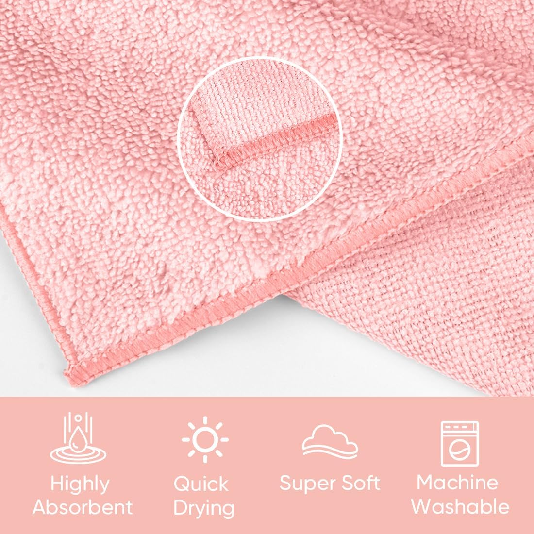HOMEXCEL Microfiber Washcloths 12 Pack, Highly Absorbent and Soft Face Towel, Multi-Purpose Wash Cloths for Bathroom, Gym, Hotel, Spa and Kitchen, Multicolor 12x12 Inch, Pink