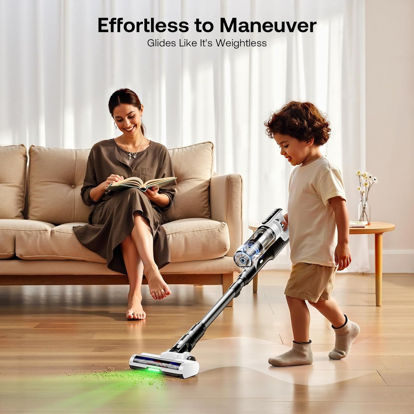 Trucozie Cordless Vacuum Cleaner with Self-Standing, 50 mins Runtime Lightweight Stick Vacuum with Powerful Suction, Anti-Tangle Wireless Vacuum Versatile for Hard Floor/Carpet/Pet Hair, White