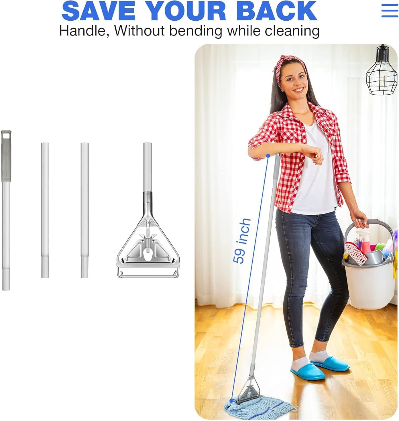 Commercial Mop Handle Heavy Duty,Industrial Metal Mop Stick Replacement for Home, Garage, Office, Workshop,Warehouse Floor Cleaning