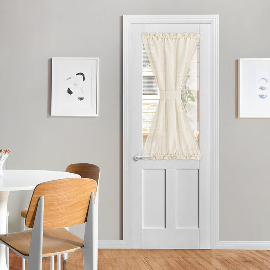 NICETOWN Sheer Door Curtain for Window, Farmhouse French Door Curtain for Front Back Kitchen, Light Flitering Sidelight Curtains Blind for Small Window, 1 Panel, 26" W x 50" L, Beige