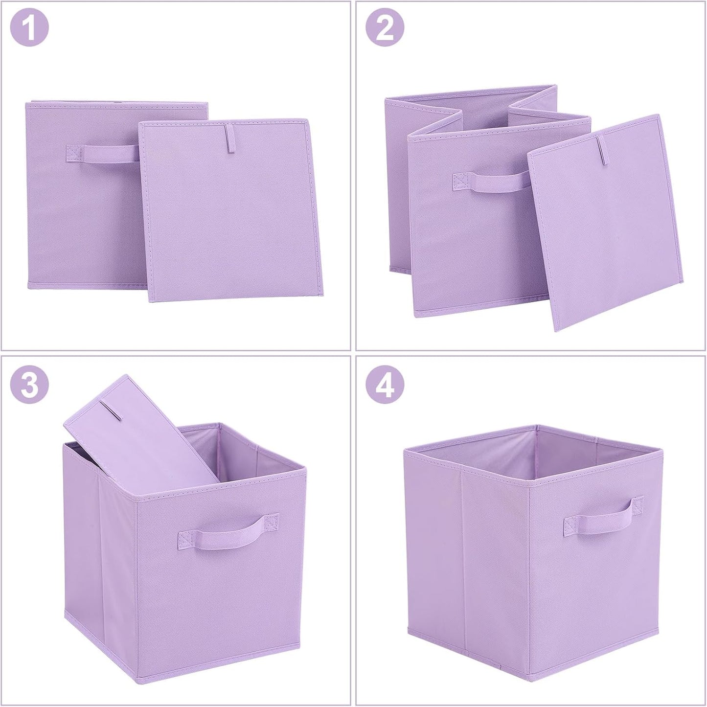 Stero 13x13x13 Inch Fabric Storage Bins 6 Pack Fun Colored Durable Storage Cubes with Handles Foldable Cube Baskets for Home, Kids Room, Closet and Toys Organization Purple