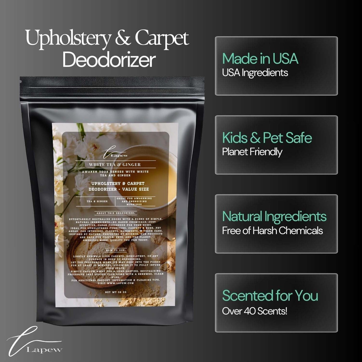 White Tea & Ginger Carpet Freshener Powder Refill 36 oz | Powerful Odor Eliminator for Home | Upholstery Deodorizer | Carpet Deodorizer | Pet Urine | Cat Litter Box