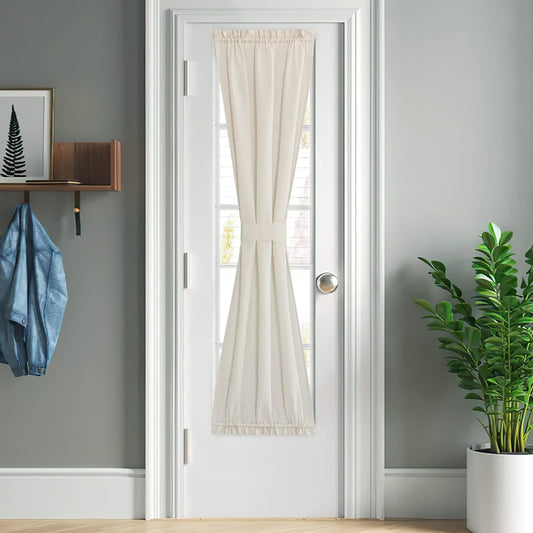 NICETOWN Natural Door Curtain for French Door, Thick Linen Blended Light Filtering Solid Rod Pocket Window Cover for Glass Patio, 26" Width x 72" Length, 1 PC