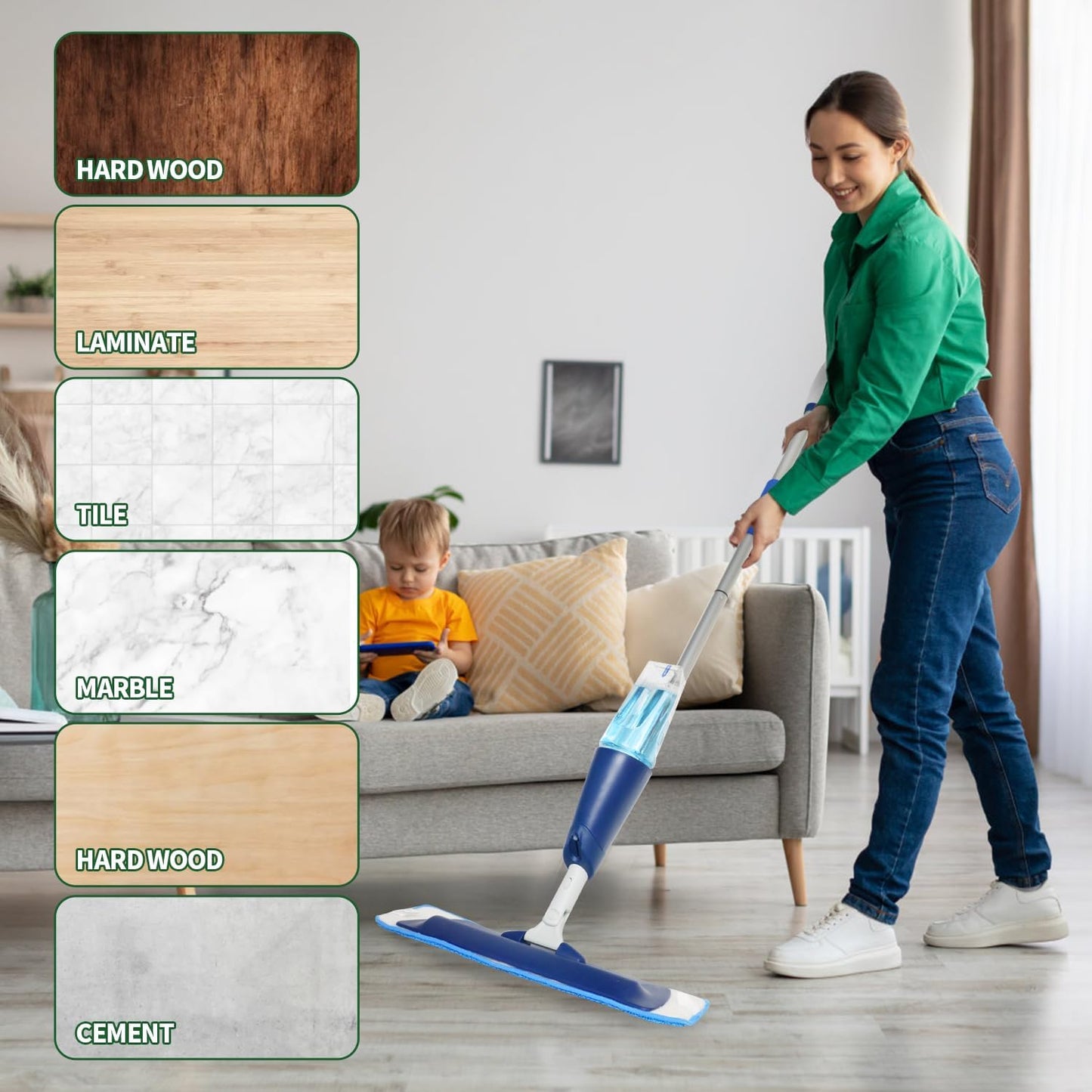 8 Pack Microfiber Cleaning Pads for Bona Mop, Reusable Microfiber Mop Pads for 18 Inch Mop, Hardwood & Hard Surface Floors Replacement Cleaning Mop Pads, Machine Washes