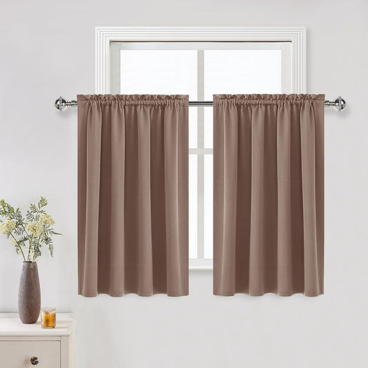 DWCN Blackout Curtains for Living Room Thermal Insulated, Energy Saving & Noise Reducing Bedroom Curtains, Khaki, W 52x L 36 Inch, Set of 2 Rod Pocket Curtain Panels