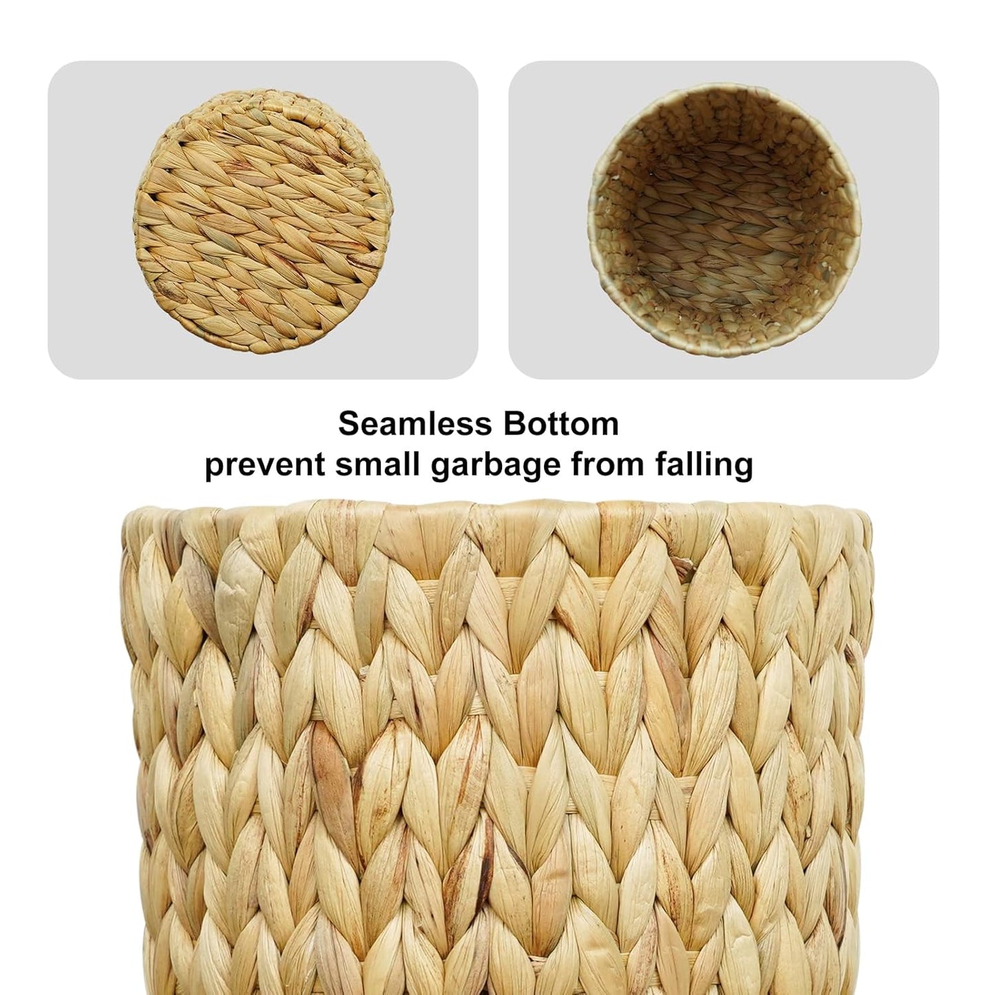 Wicker Trash Can,Small Bathroom Trash Can,Water Hyacinth Wicker Waste Basket for Bathroom,Boho Waste Basket for Bedroom,Home Office,Compact Spaces(2 Gallon Round)