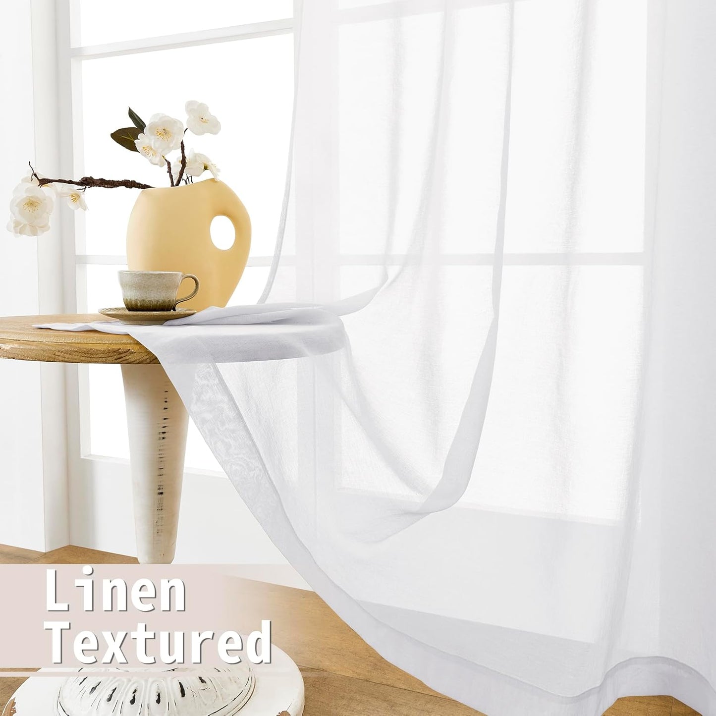 Tollpiz Short Sheer Door Curtain Closet Linen Textured Curtain Sheers Doorway Light Filtering Voile Patio Glass Door Rod Pocket Curtains French Door, 54 x 54 inches Long, White, Set of 1 Panel