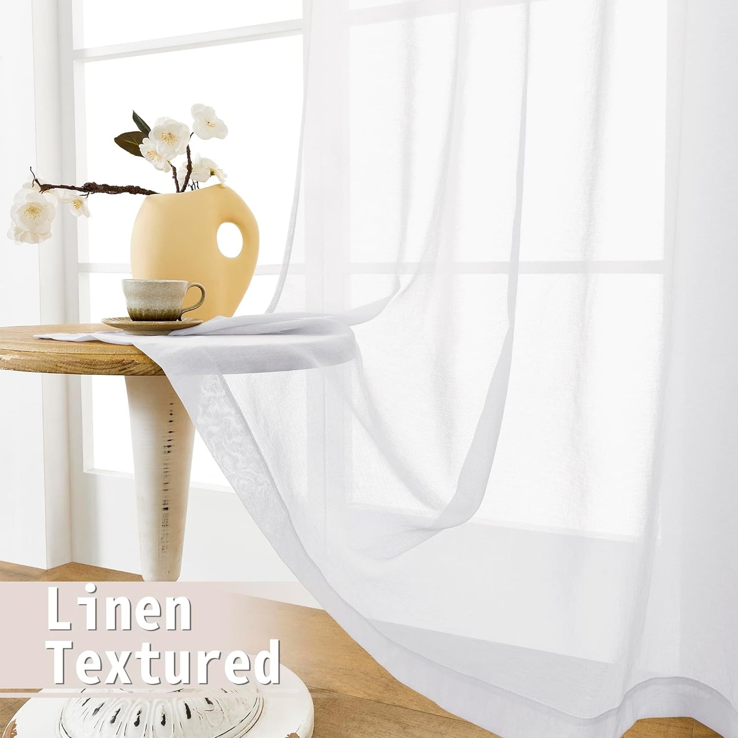 Tollpiz Sheer Curtain Closet Linen Textured Curtain Sheers Doorway Light Filtering Voile French Door Rod Pocket Curtains Patio Glass Door, 25 x 80 inches Long, White, Set of 1 Panel
