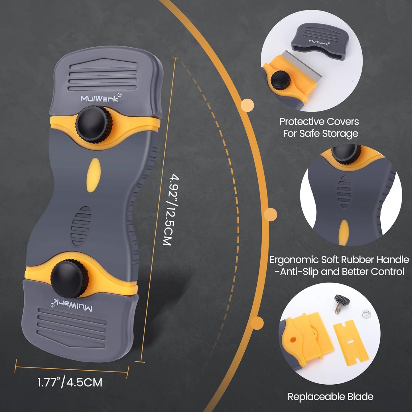 MulWark Razor Blade Scraper Tool Set, 3-Piece with 30 Replacement Blades - Heavy-Duty Cleaning Tool, Standard & Mini Scrapers for Decals, Stickers, Paint, Caulk, and Adhesive Removal