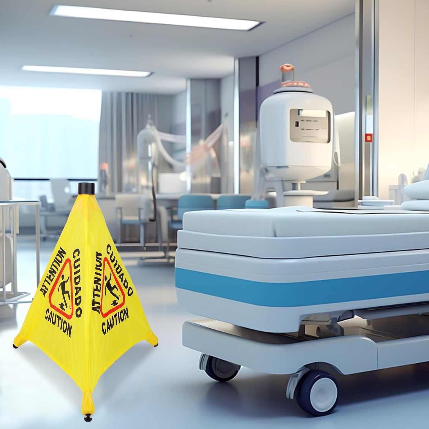 6 Pcs 20 inch Pop up Wet Floor Sign with Storage Tube, Wet Safety Signs Commercial Caution Safety Cone Pop up Caution Sign for Commercial Stores Grocery Restaurant Restroom Office