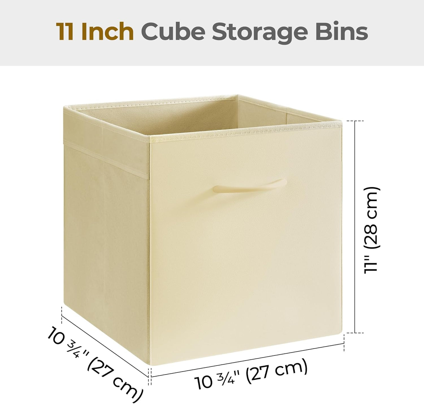 StorageWorks Beige Storage Cubes, 11 Inch Cube Storage Bins with Handle, Cube Storage Organizer Bins for Shelves and Closet, Collapsible Storage Bins, 4-Pack
