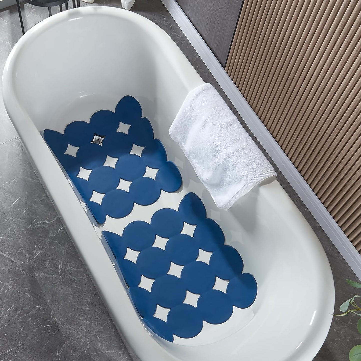 Square Shower Mat Nonslip - Rubber Bathtub Mat with Suction Cups for Inside Shower Bathroom Floor (Navy Blue, 21X21“)