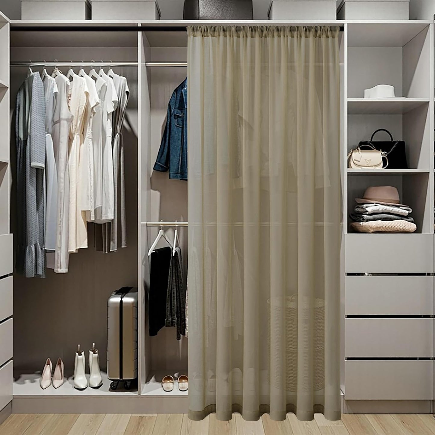 Tollpiz Sheer Door Curtains Closet Linen Textured Curtain Sheers Doorway Light Filtering Voile French Door Rod Pocket Curtains Patio Glass Door, 54 x 63 inches Long, Taos Taupe, Set of 1 Panel