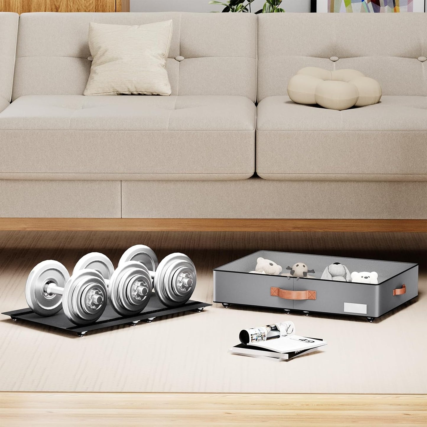 Under bed Storage With Wheels,Low profile 5.5 inches Height Storage Bins,Rolling Under bed Shoe Storage Containers,Under bed Storage Drawers for clothes & blankets