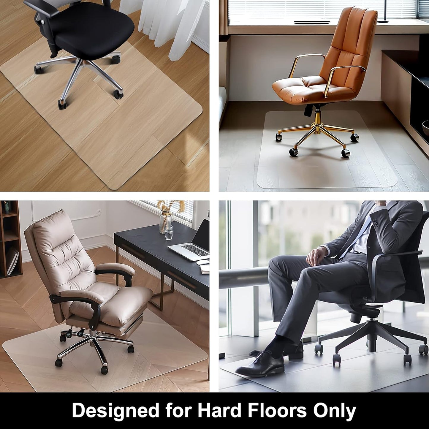 Kuyal Office Chair Mat for Hardwood Floor, 30'' x 48'' Rectangle Transparent Desk Thick Durable Chair Mat for Rolling Chairs, Easy Glide, Floor-Protector