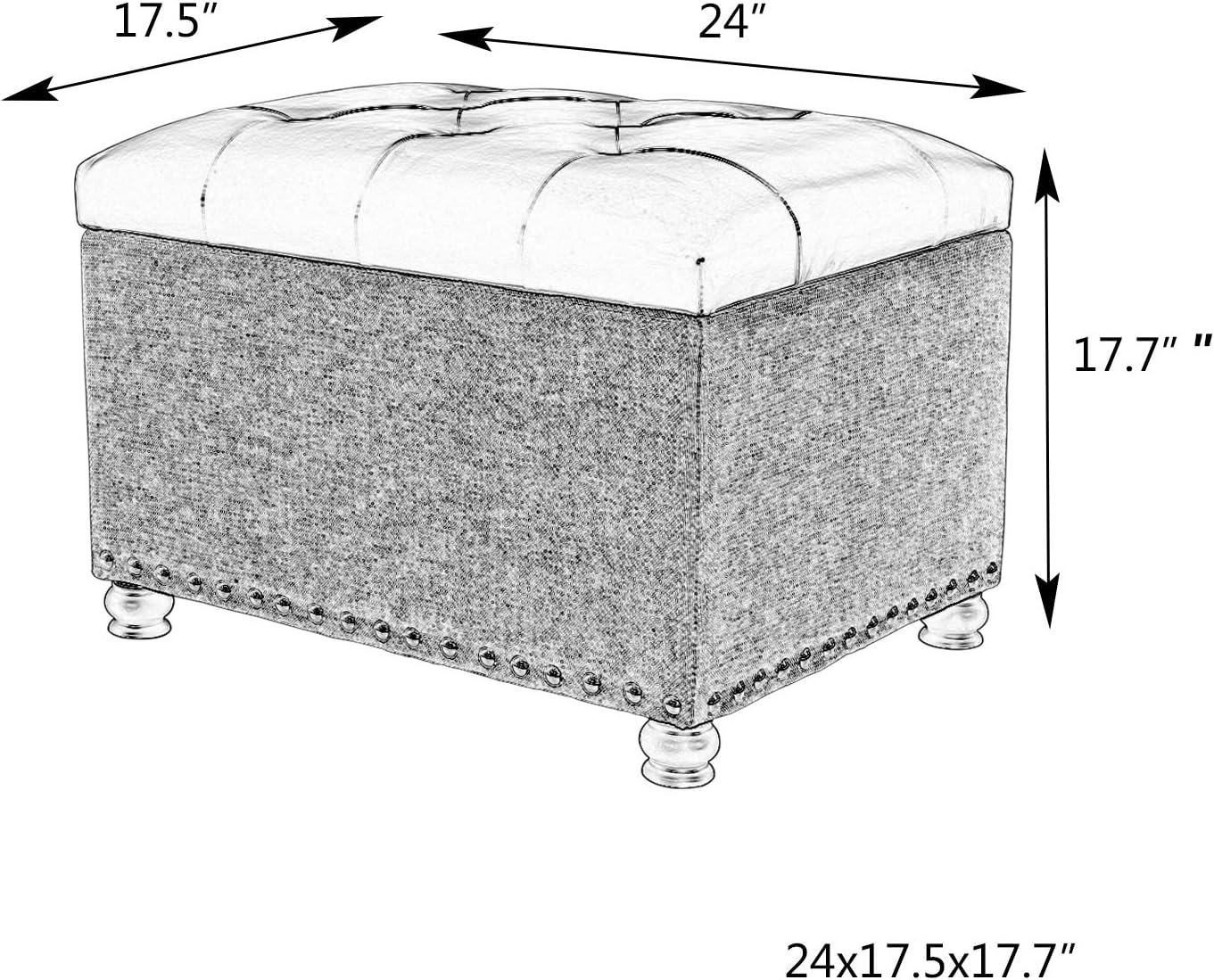 Joveco 24" Ottoman with Storage for Living Room Rectangular Fabric Tufted Bench Footrest Toy Chests for Bedroom (Cyan)