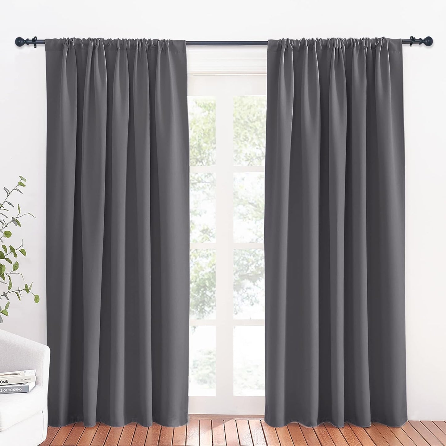 RYB HOME Large Curtains for Living Room 84 inches Length, Blackout Privacy Room Divider Curtains for Doorway Closet Basement Patio Door Bay Window, W 70 x L 84, Grey, 2 Panels