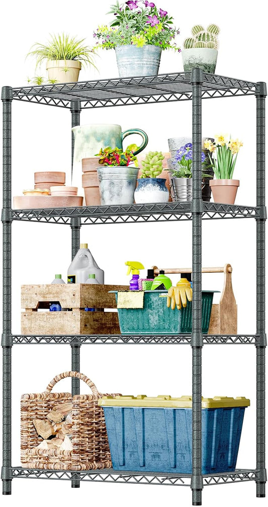 IZEUK Storage Shelves Outdoor Wire Shelving Unit Metal Rack 4 Tier, 17.7" D x 35.43" W x 59" H, Grey