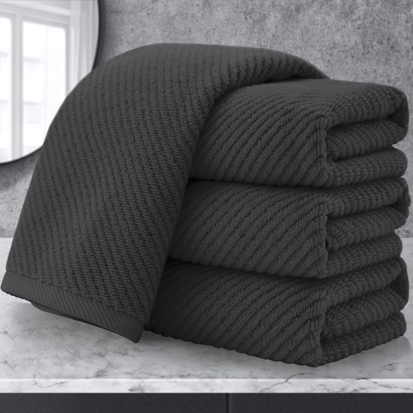 VOOVA & MOVAS Gray Hand Towels for Bathroom, Large 18" x 28" - 100% Cotton | Thick | Quick Dry | Lightweight | Absorbent | Soft, Hand Towels Set of 4, Bathroom Essentials, Dark Grey