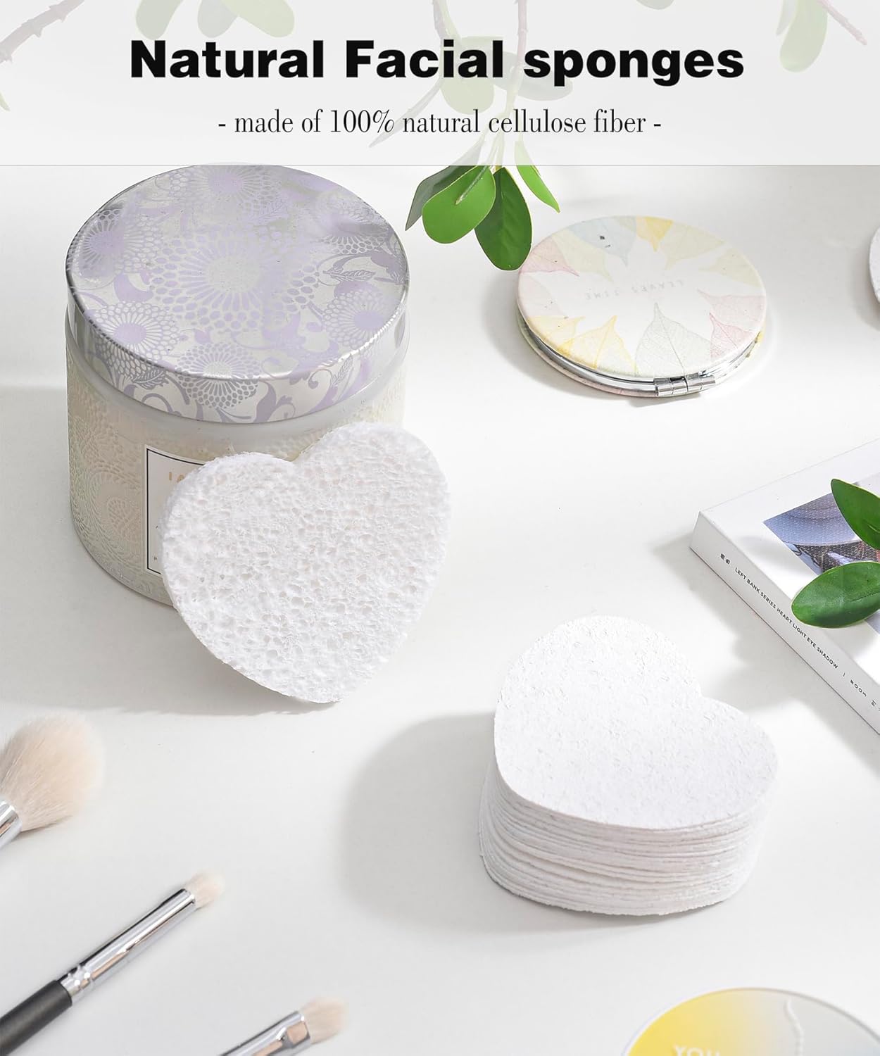 50-Count Compressed Facial Sponges for Estheticians- 100% Natural Cellulose Face Sponge Spa Sponges for Face Cleansing, Massage, Pore Exfoliating, Mask, Makeup Removal (Love-White)