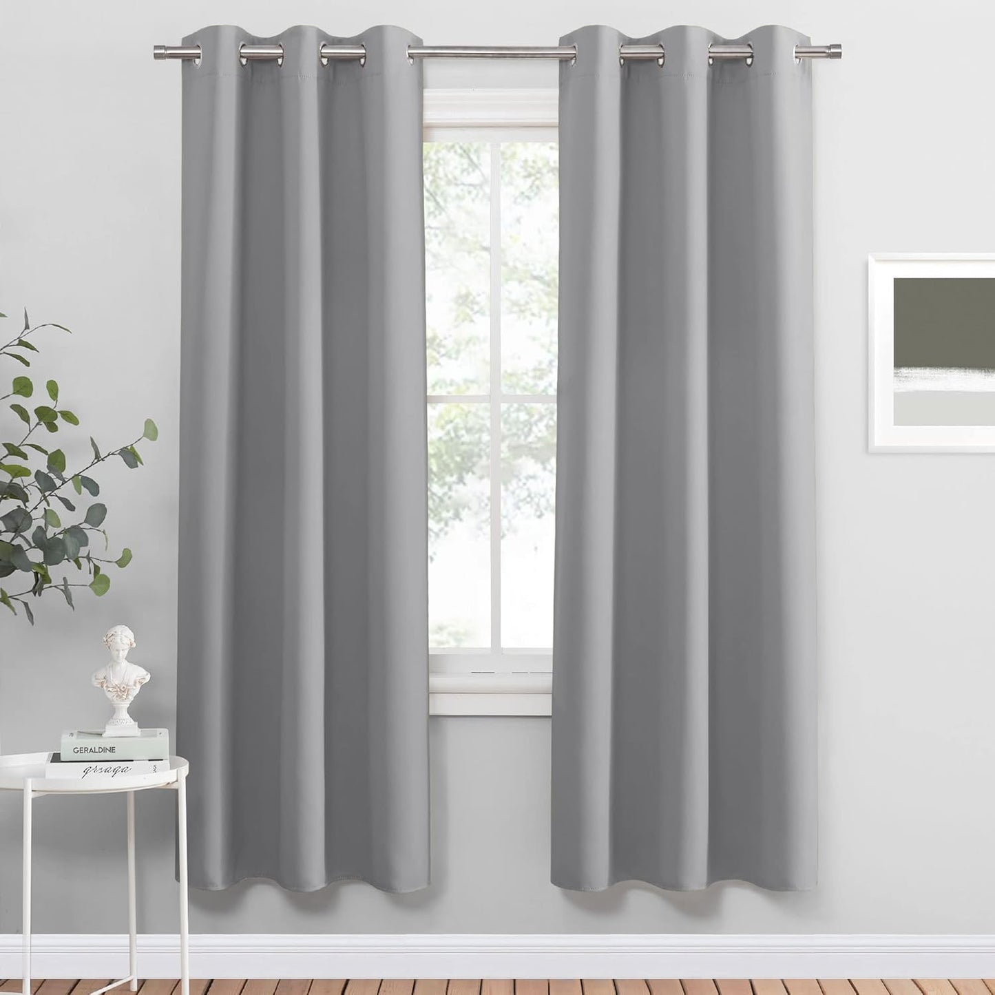 PONY DANCE Blackout Curtains for Bedroom 72 Inch Length 2 Panels Set, Privacy Thermal Insulated Room Darkening Grommet Drapes for Living Room Window, W34 x L72 Inch, Sliver Grey