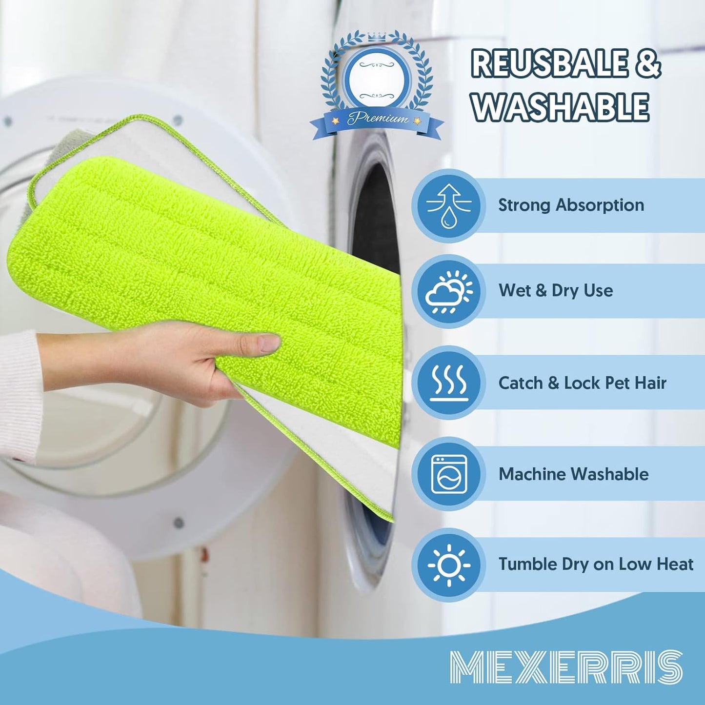 7 Count Reusable Microfiber Mop Pads for Swiffer PowerMop- MEXERRIS PowerMop Refills Hard Wood Floor Mop Pads Machine Washable, Wet Dry Dust Mop Pads Replacement for 13''-15'' Spray Wet Mops