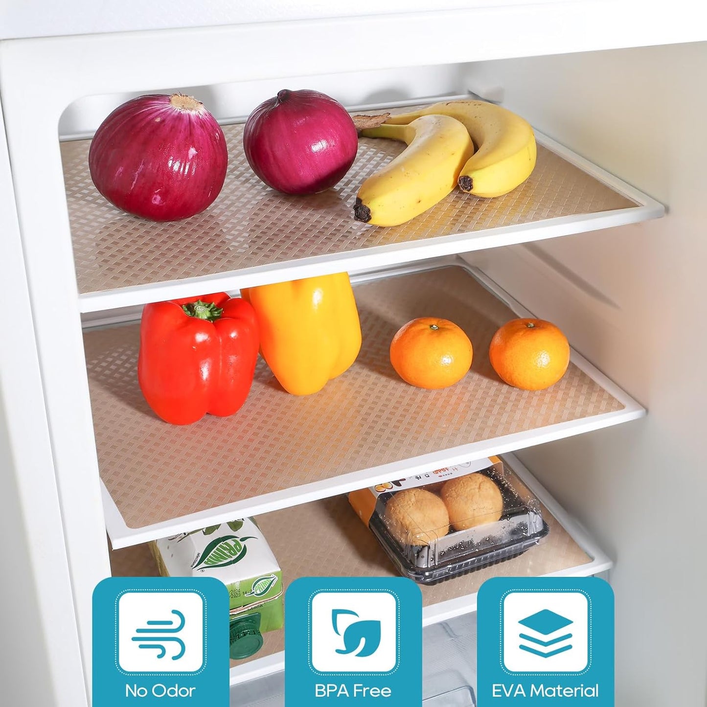 Beige Shelf Liners for Kitchen Cabinets Refrigerator Liners Waterproof & Oil-Proof Kitchen Cupboard Liner Drawer Mats EVA Material Non Adhesive Fridge Liner for Shelves 17.5 x 236.2 Inches