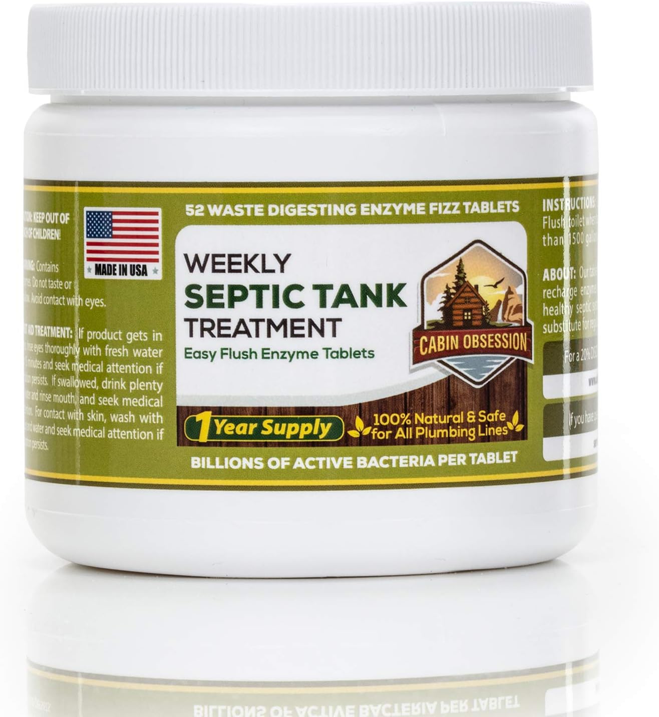 52 Weekly Septic Tank Treatment Fizz Tablets – Easy Flush Bio Toilet Tabs with Billions of Active Bacteria per Tablet – 1 Year Supply - 100% Natural & Safe for All Plumbing & Drain Lines…