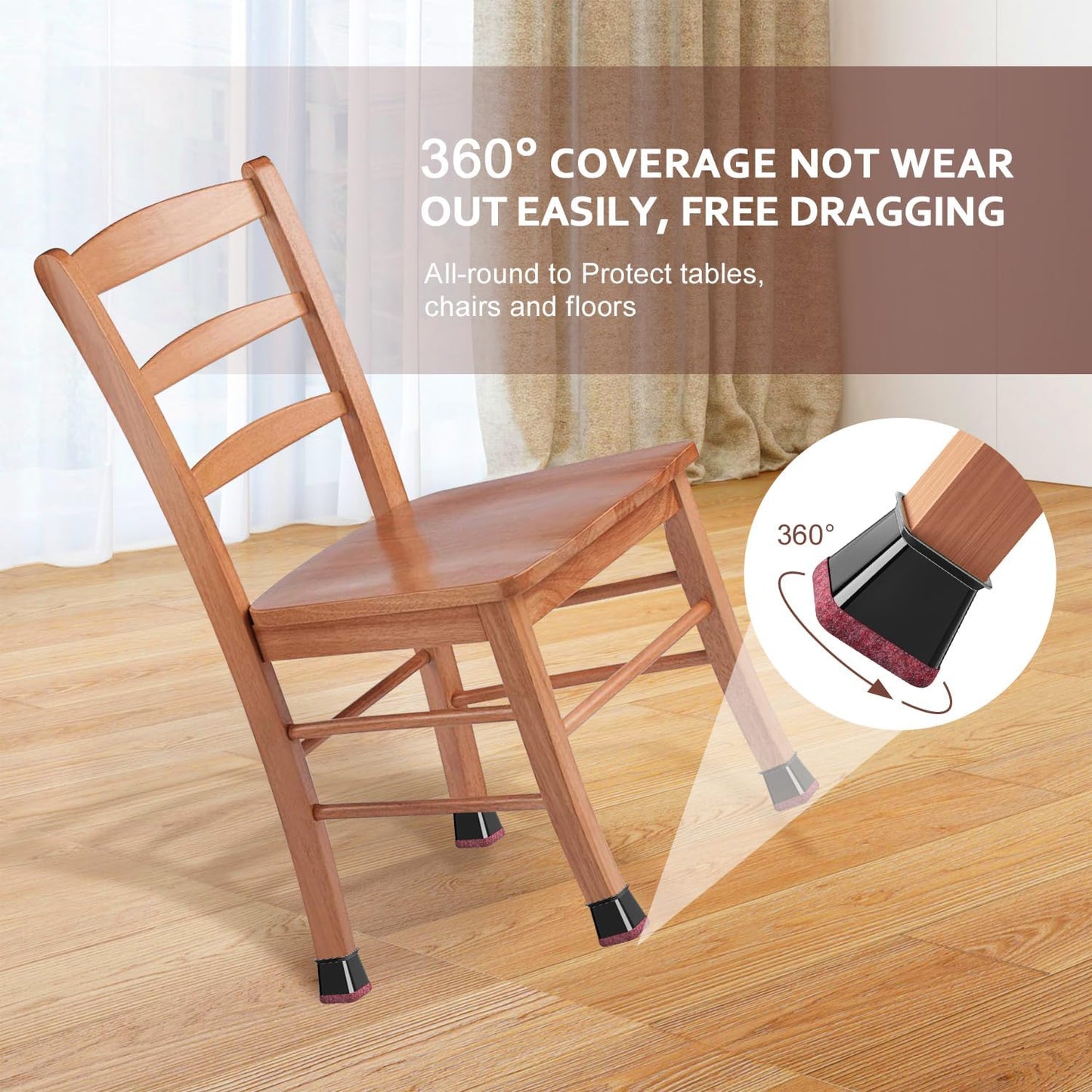 Chair Leg Floor Protectors Square Chair Leg Protectors for Hardwood Floors Silicone Caps Felt Strengthen Bottom Protection Anti-Scratch Reduce Noise 16 Pack Black Square M Fit:13/16" to 1" (20-26mm)